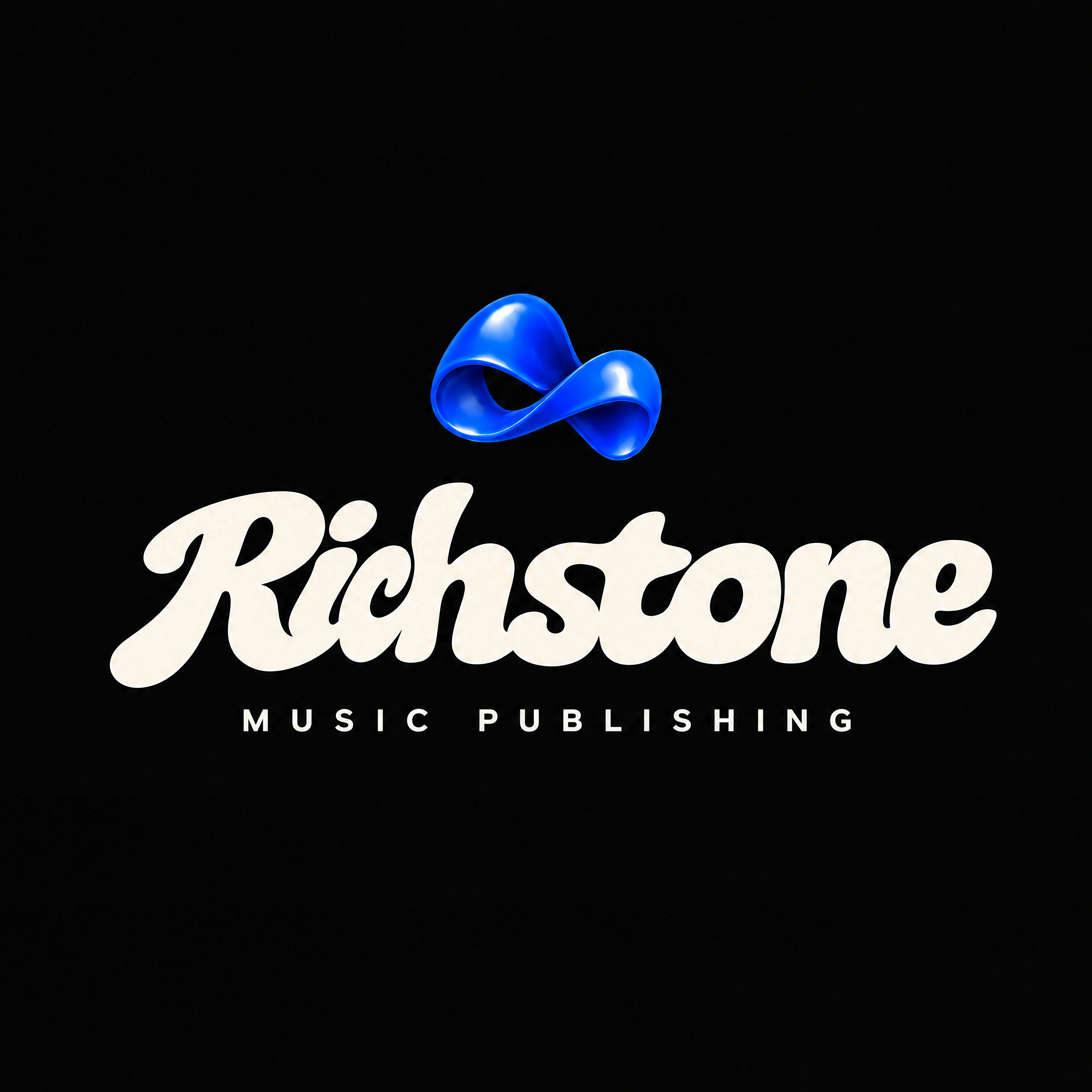 Richstone Music Publishing — blue sculptural symbol and cream wordmark